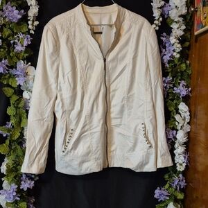 TanJay Cream Zip-Front Leather Jacket